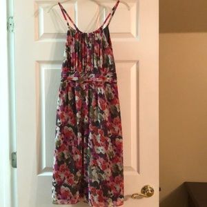 Floral Halter Dress in Grays/Purple/Pink EUC